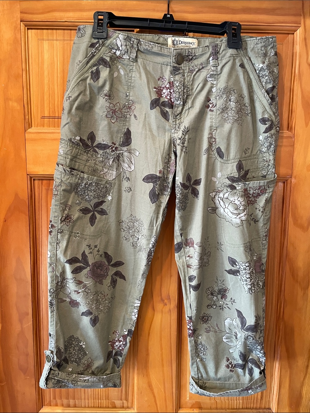 Democracy Olive Green Floral Cargo Pants